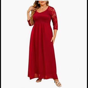 Nemidor Chic Burgundy Lace Maxi Dress